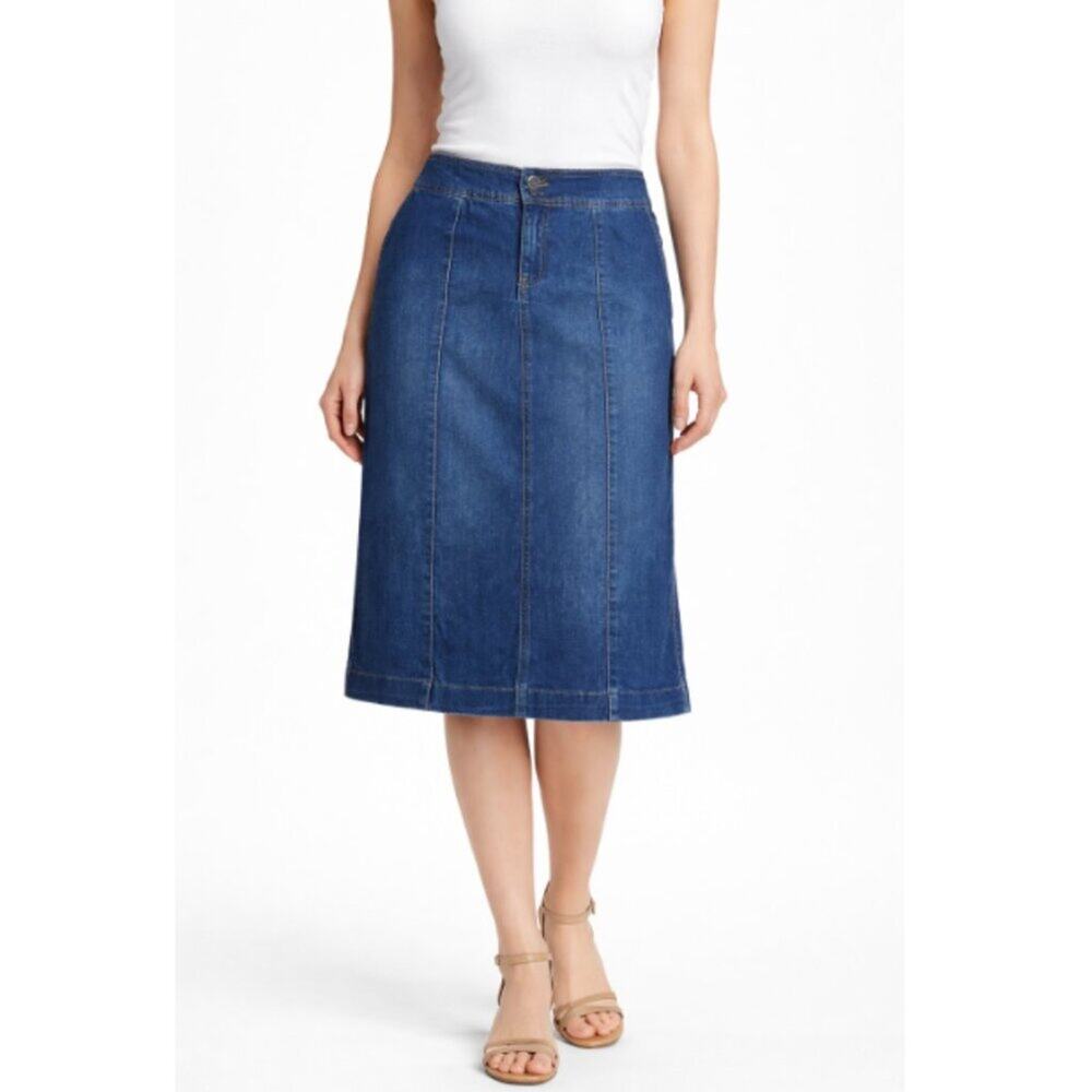 One 5 One Size L Classic Blue Jean Skirt KneeLength Stretch Denim BusinessCasual